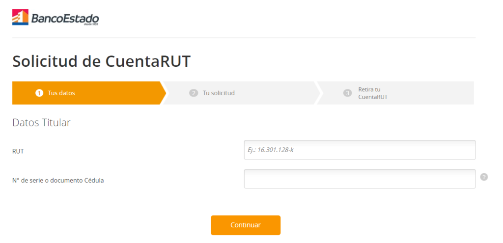 Solicitud de cuenta Rut